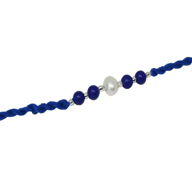 Blue Lapiz Lazuli-Pearl & Black Onyx-Pearl Rakhi (SNGP5+SNGP6)