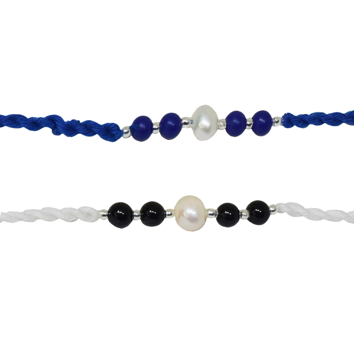 Blue Lapiz Lazuli-Pearl & Black Onyx-Pearl Rakhi (SNGP5+SNGP6)