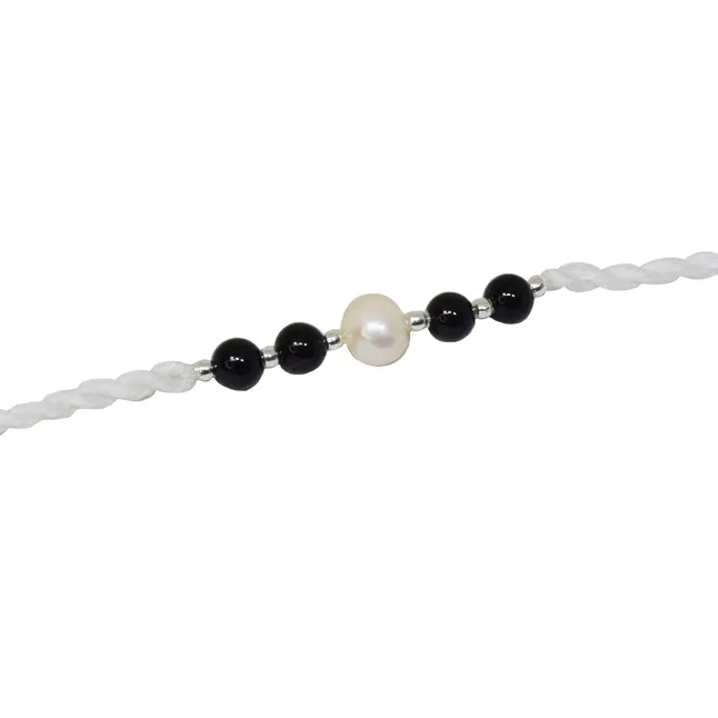 Blue Lapiz Lazuli-Pearl & Black Onyx-Pearl Rakhi (SNGP5+SNGP6)