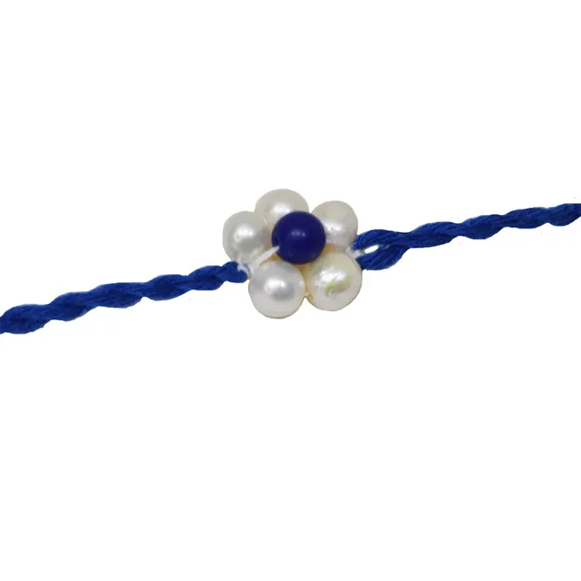 Lapiz Lazuli and Pearl Flower Shaped Rakhi for your Brother (SNGP7)