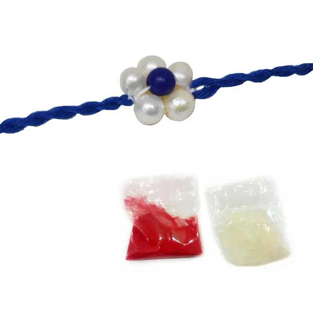 Lapiz Lazuli and Pearl Flower Shaped Rakhi for your Brother (SNGP7)