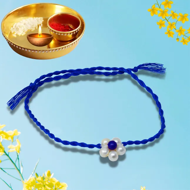 Lapiz Lazuli and Pearl Flower Shaped Rakhi for your Brother (SNGP7)