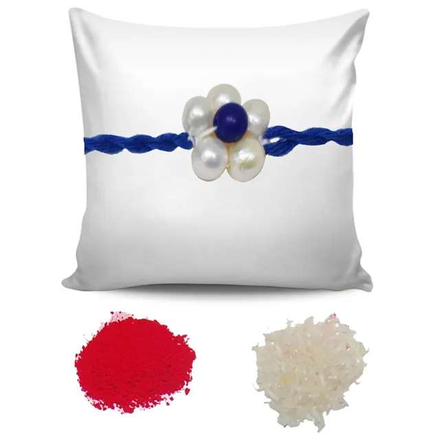 Lapiz Lazuli and Pearl Flower Shaped Rakhi for your Brother (SNGP7)