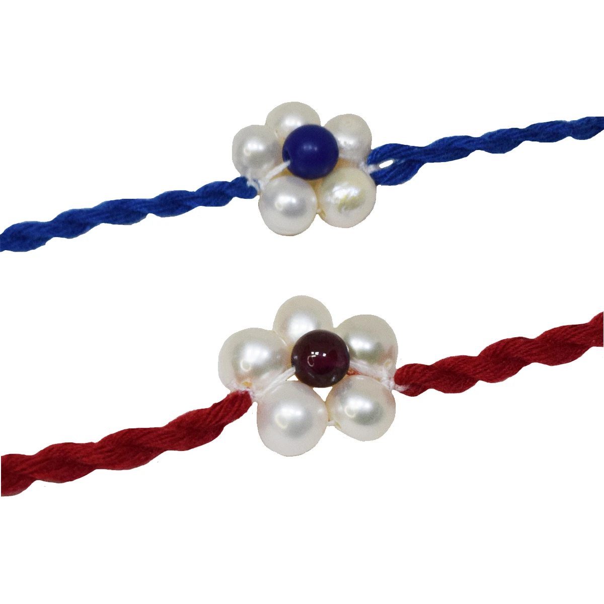 Lapiz Lazuli-Pearl & Garnet-Pearl Flower Shaped Rakhi (SNGP7+SNGP8)
