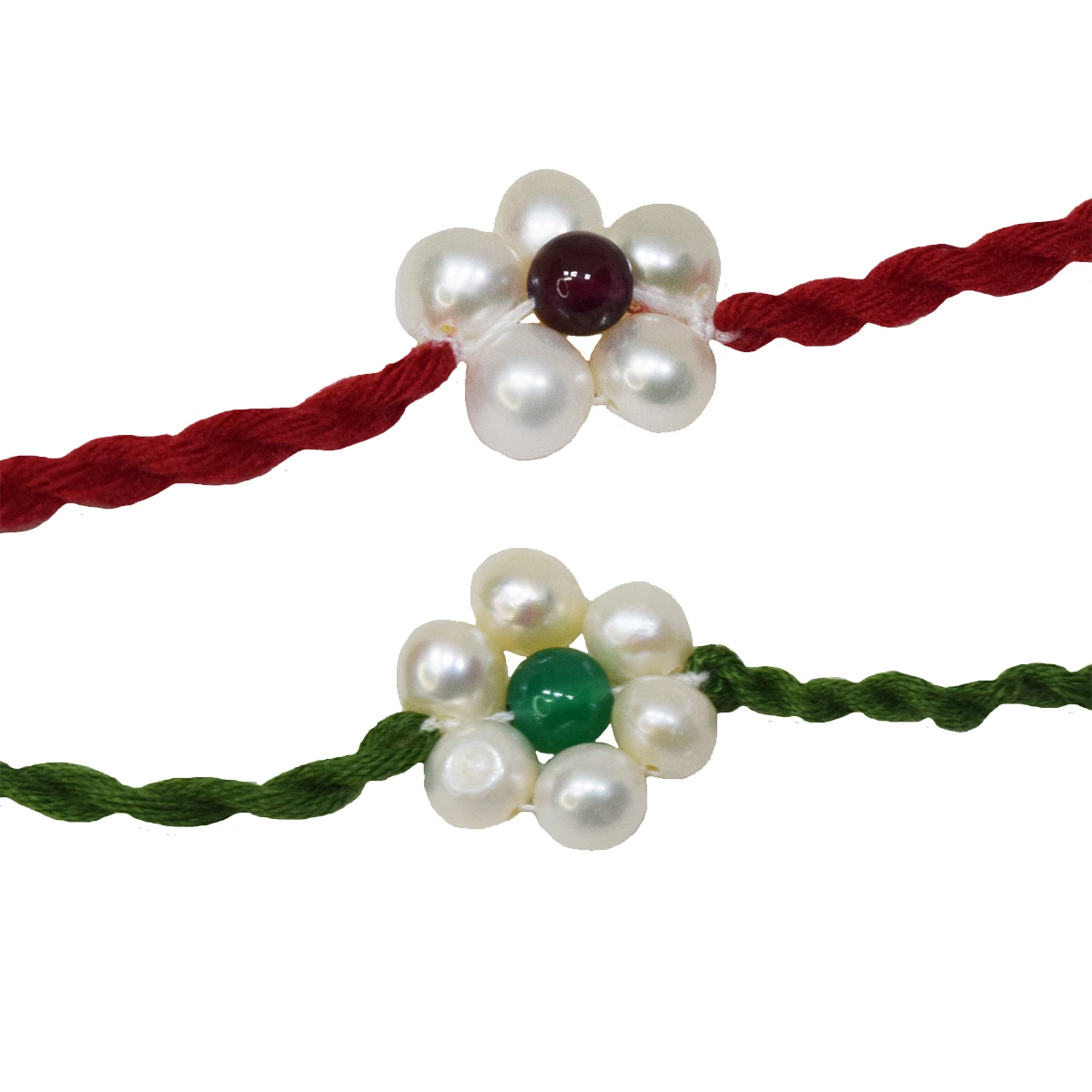 Garnet-Pearl & Green Onyx-Pearl Flower shaped Rakhi (SNGP8+SNGP9)