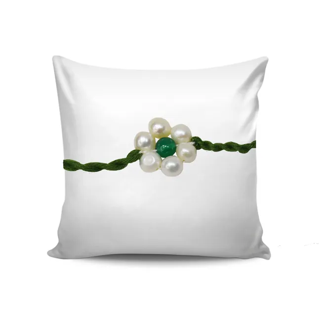 Green Onyx and Pearl Flower Shape Rakhi for your Brother (SNGP9)