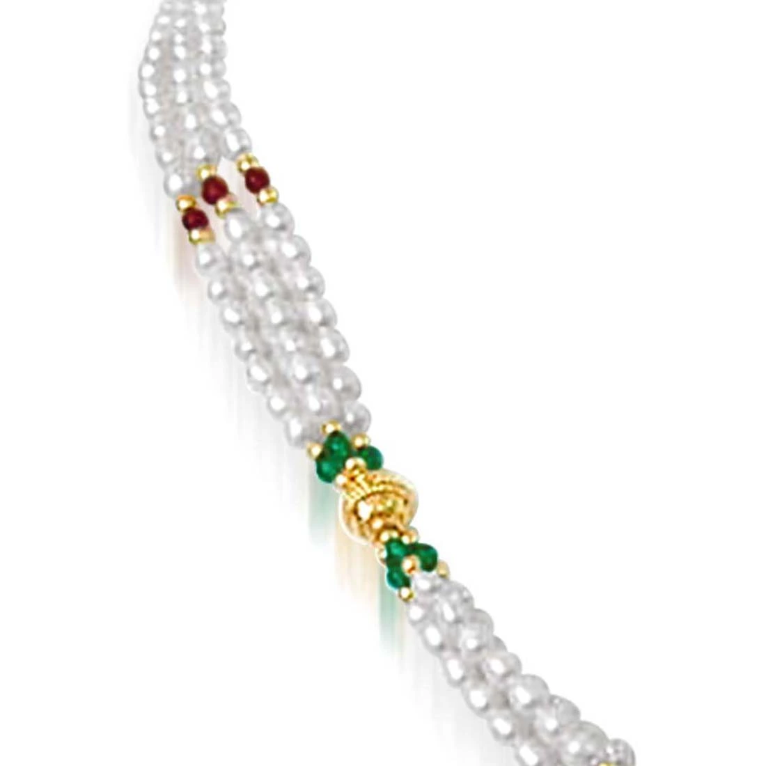 Elegance - Gold Plated Temple Design Pendant & 3 Line Rice Pearl, Green Onyx & Garnet Beads Pendant Necklace for Women (SNP19)
