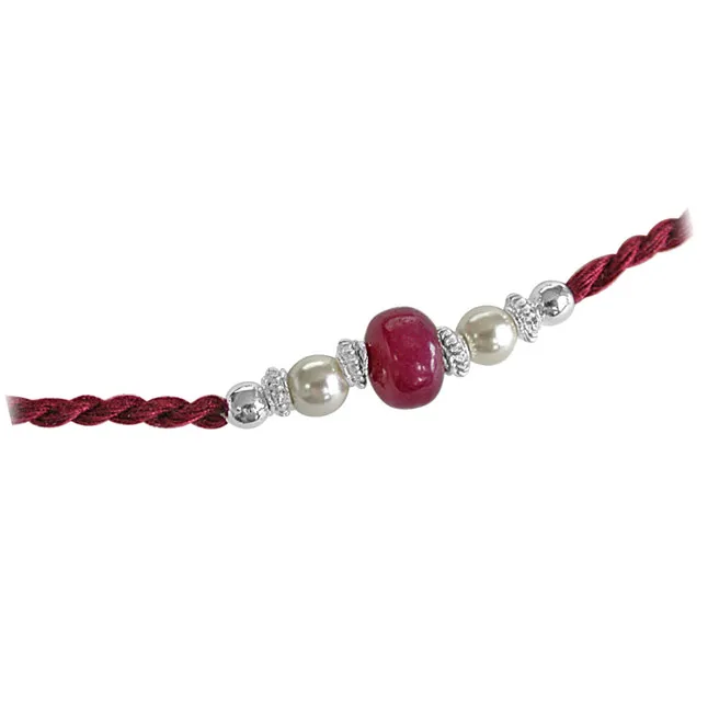 Set of 2 Ruby, Garnet & Pearl Rakhi for Brothers (SNGP1+SNRB1)