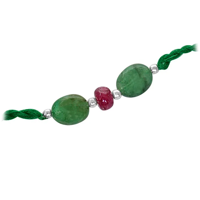 Beautiful Real Genuine Natural Emerald Rakhi (SNRE2)