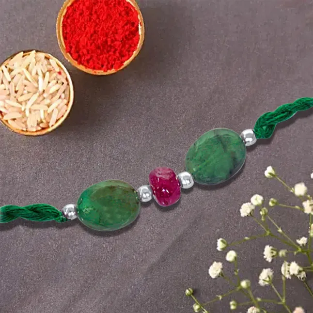 Beautiful Real Genuine Natural Emerald Rakhi (SNRE2)