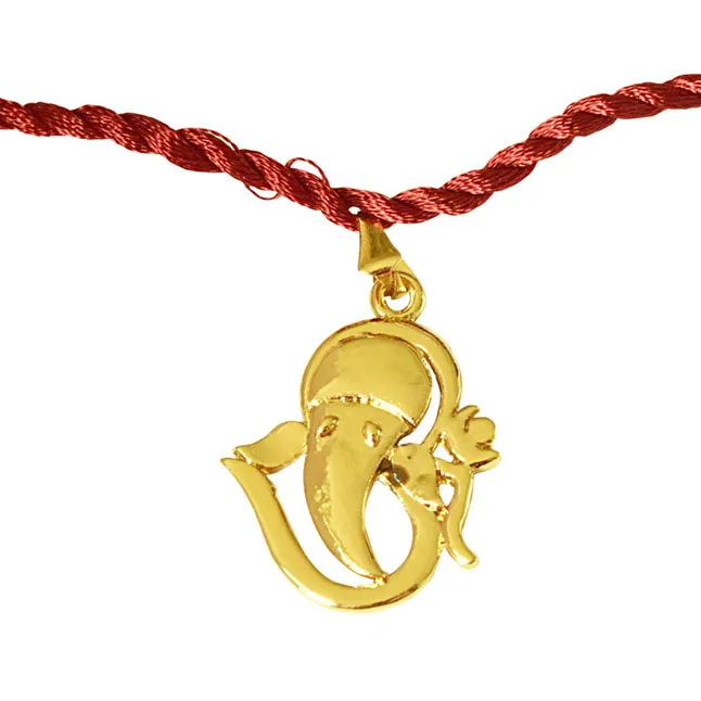 OM Trishul & Om Ganesh Gold Plated Religious Rakhi for Brothers (SNSH11+SNSH6)