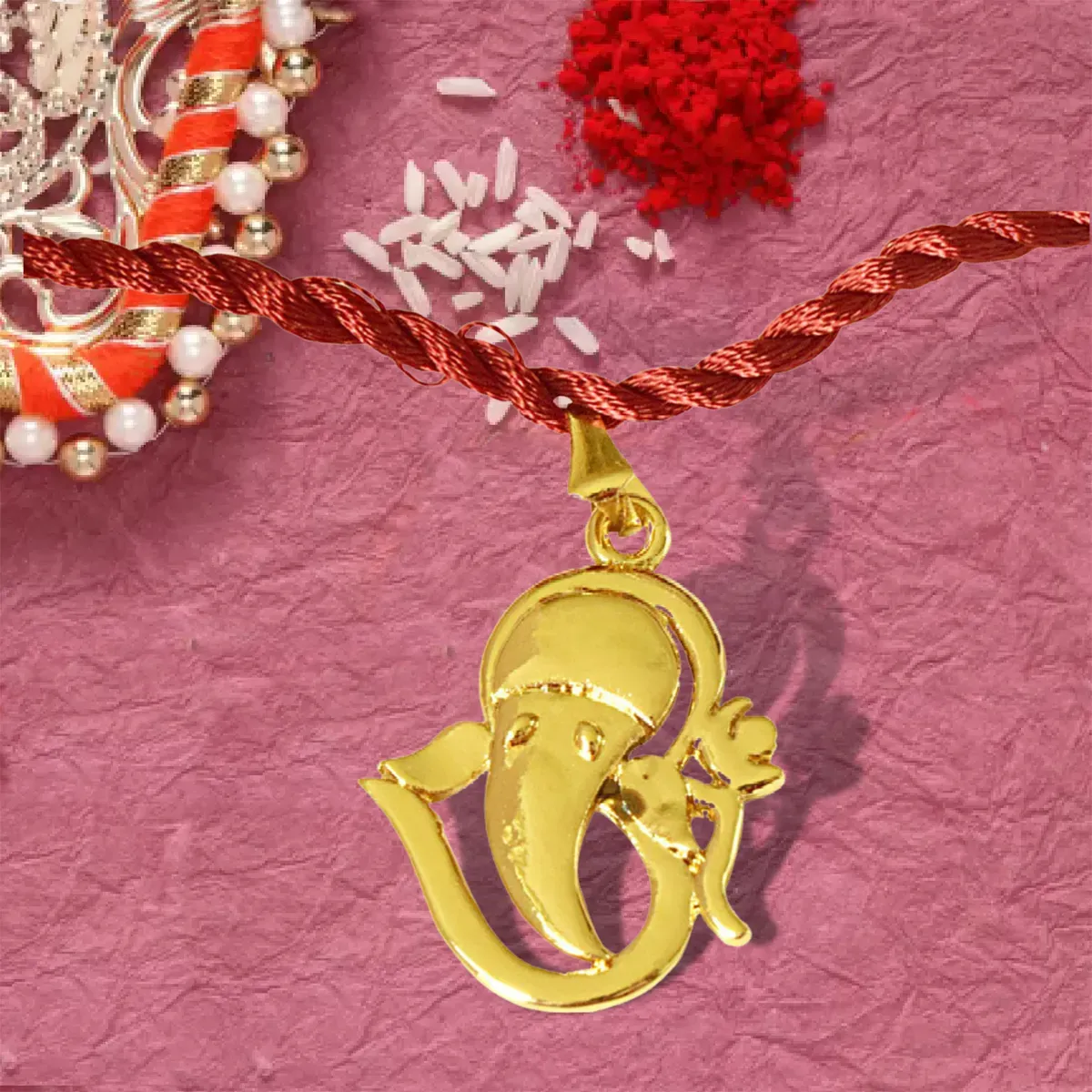 Om Ganesh Gold Plated Religious Rakhi for Brothers (SNSH11)