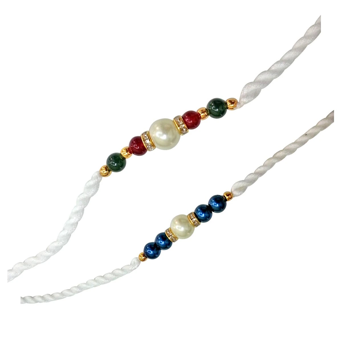 Shell Pearl & Red-Blue Coloured Stone Rakhi for Brothers (SNSH1+SNSH3)