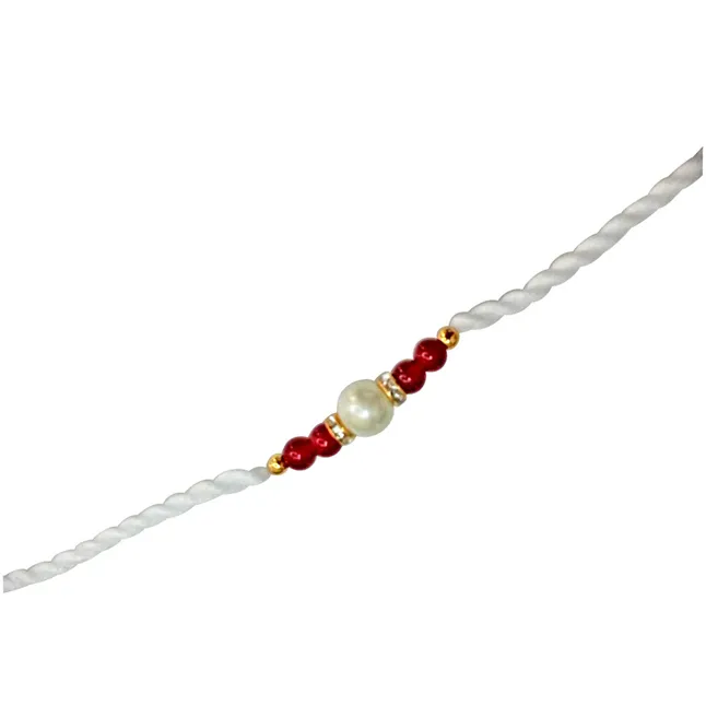 Shell Pearl & Red Coloured Stone Rakhi for Brothers (SNSH2)