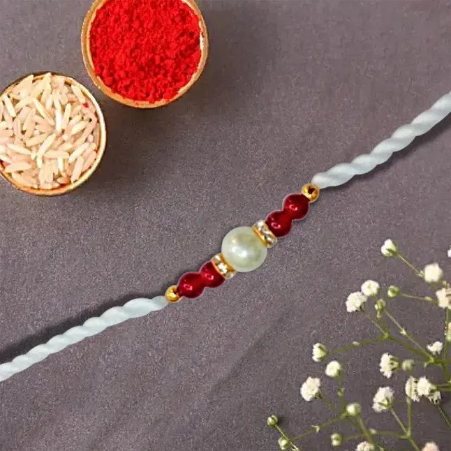 Shell Pearl & Red Coloured Stone Rakhi for Brothers (SNSH2)