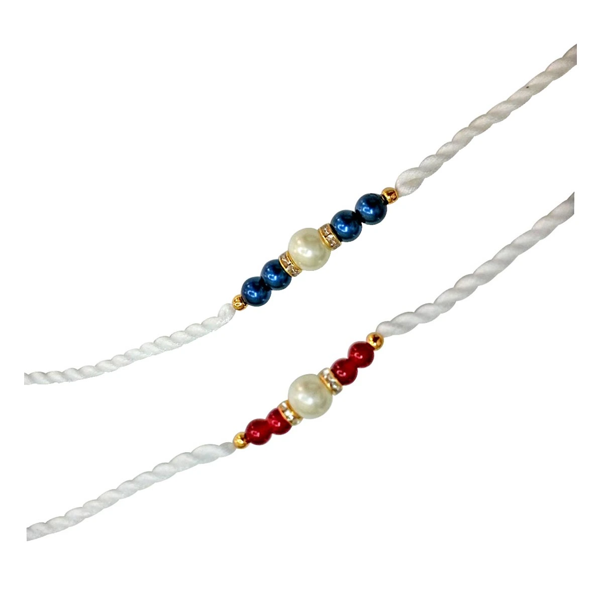 Set of 2 Shell Pearl & Coloured Stone Rakhis for Brothers (SNSH2+SNSH3)