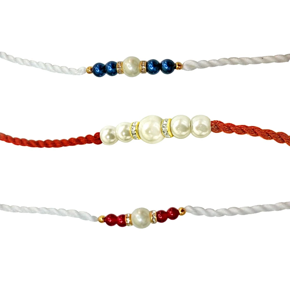 Red, Blue & White Shell Pearl Rakhi for Brothers  (SNSH2+SNSH3+SNSH4)