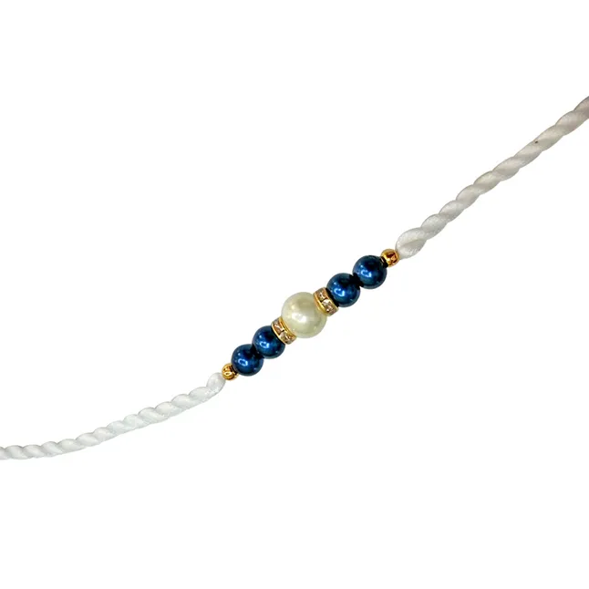 Blue & White Shell Pearl Rakhi for Brothers (SNSH3)