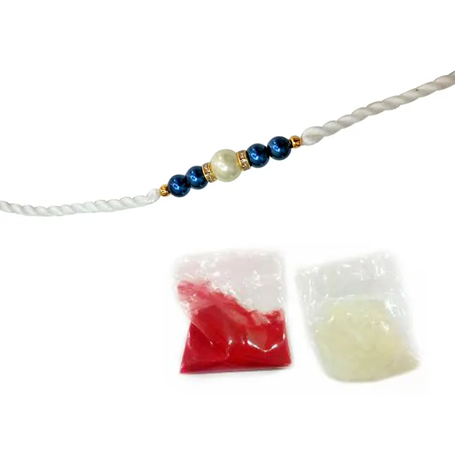 Blue & White Shell Pearl Rakhi for Brothers (SNSH3)