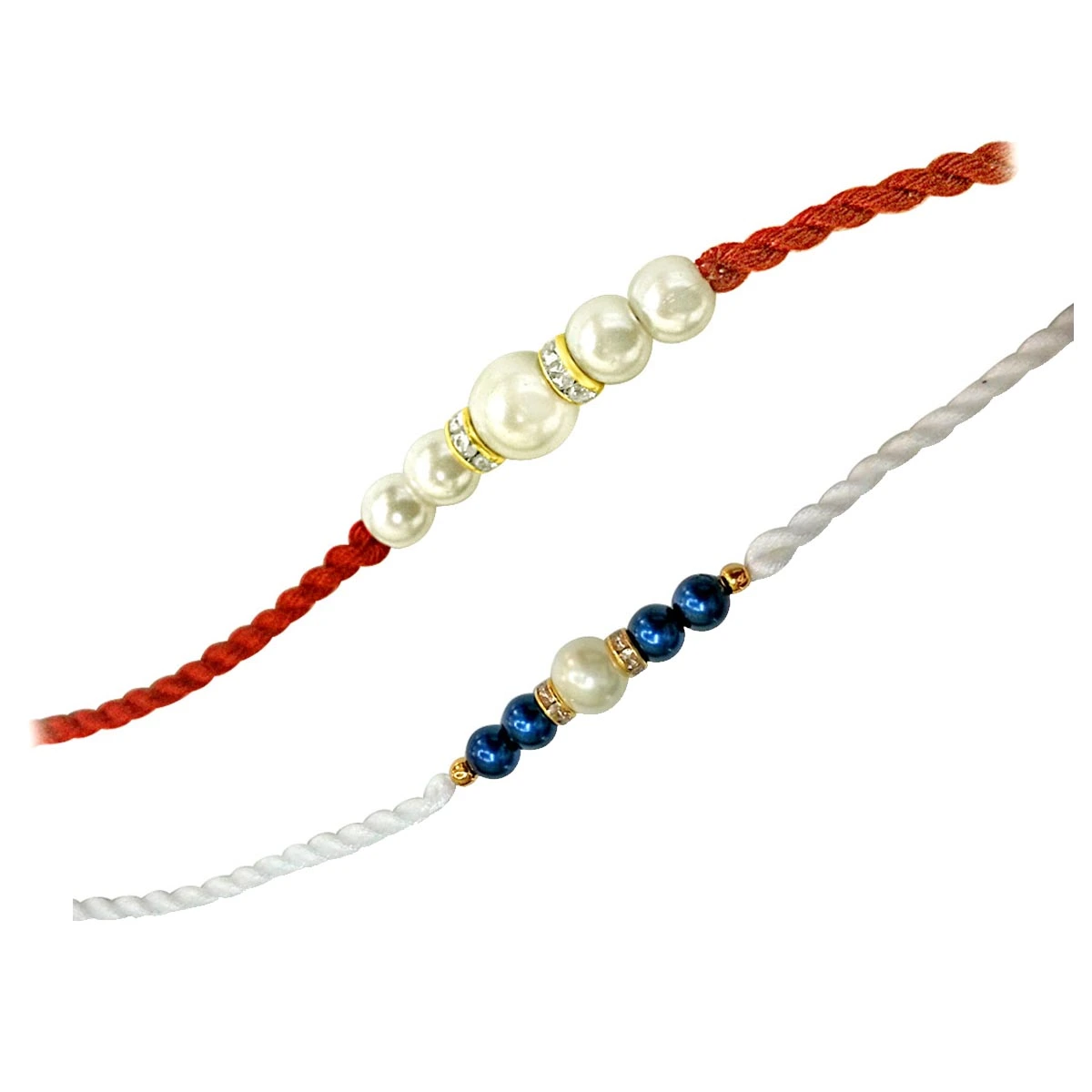 White Shell Pearl & Blue Coloured Stone Rakhi for Brothers (SNSH3+SNSH4)