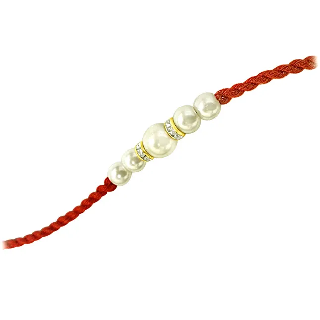 Blue, Red & White Shell Pearl Rakhi for Brothers (SNSH4+SNSH1+SNSH3)