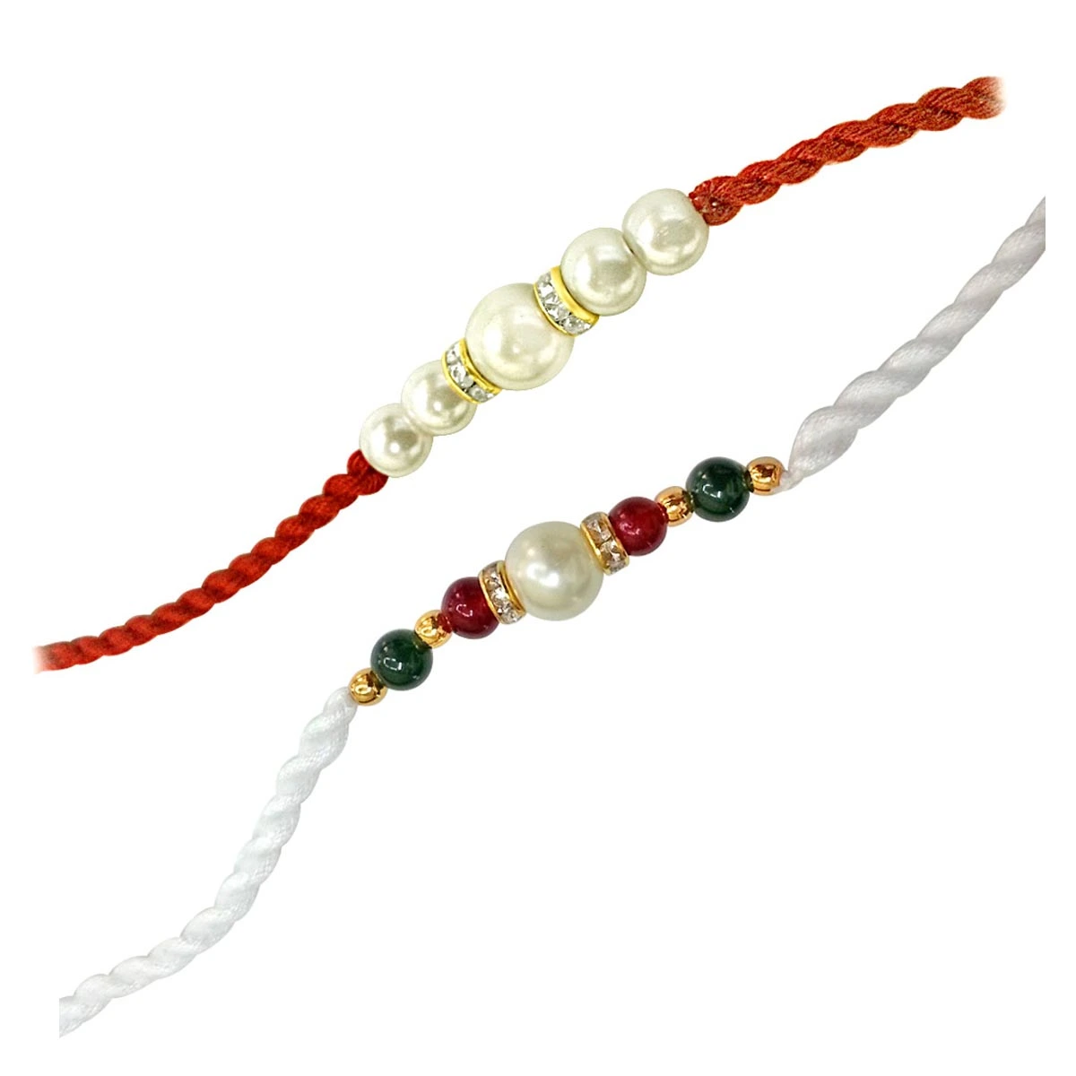 Set of 2 Shell Pearl & Coloured Stone Rakhis for Brothers (SNSH4+SNSH1)