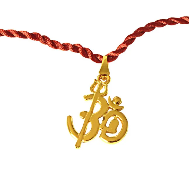 OM Shivay Trishul Gold Plated Religious Rakhi for Brothers (SNSH5)