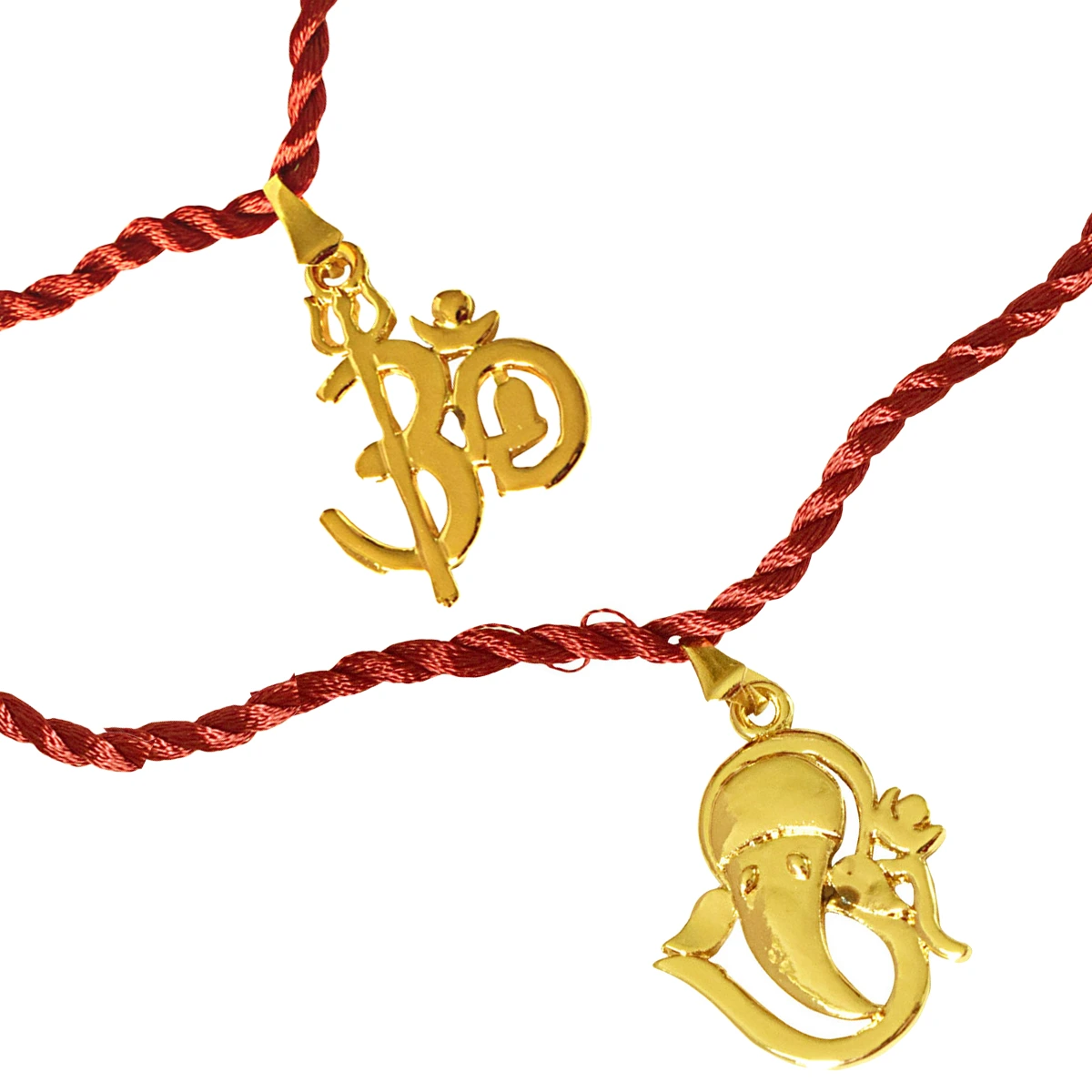 Om Ganesh & OM Shivay Trishul Gold Plated Religious Rakhi for Brothers (SNSH11+SNSH5)