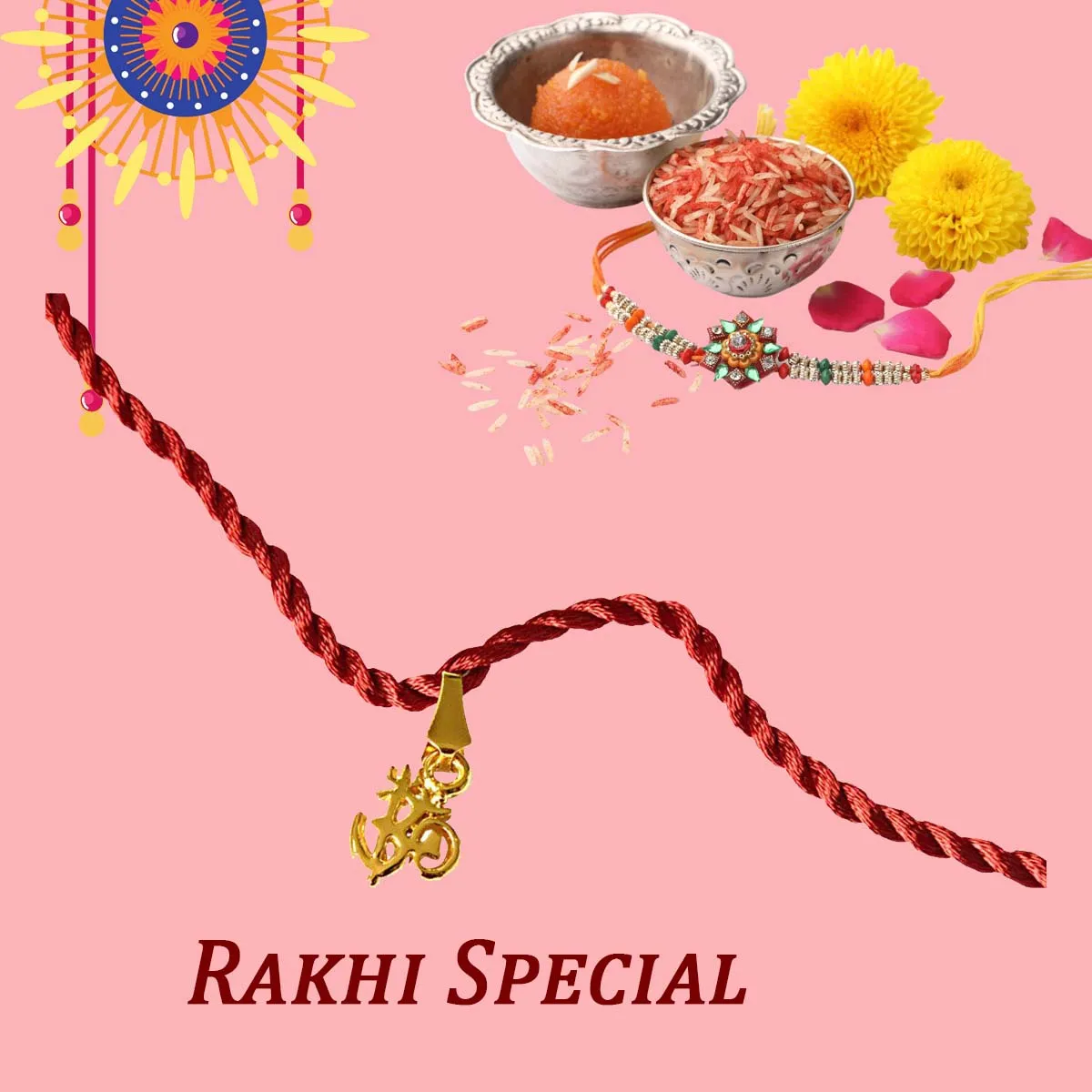 OM Trishul & Om Ganesh Gold Plated Religious Rakhi for Brothers (SNSH11+SNSH6)