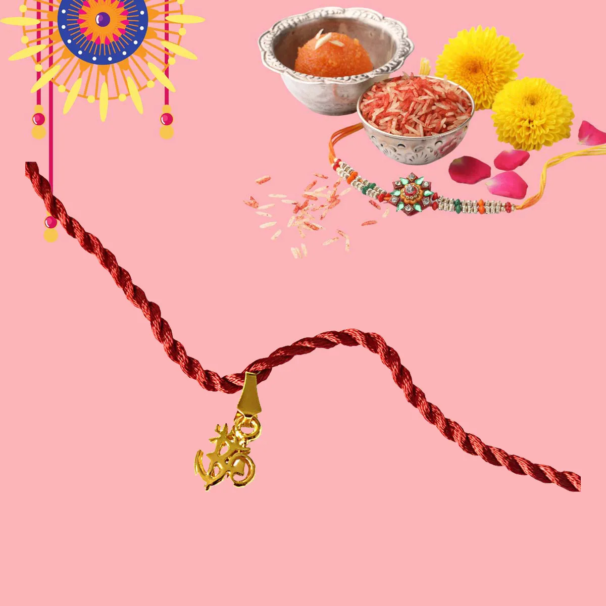 OM Trishul Gold Plated Religious Rakhi for Brothers (SNSH6)