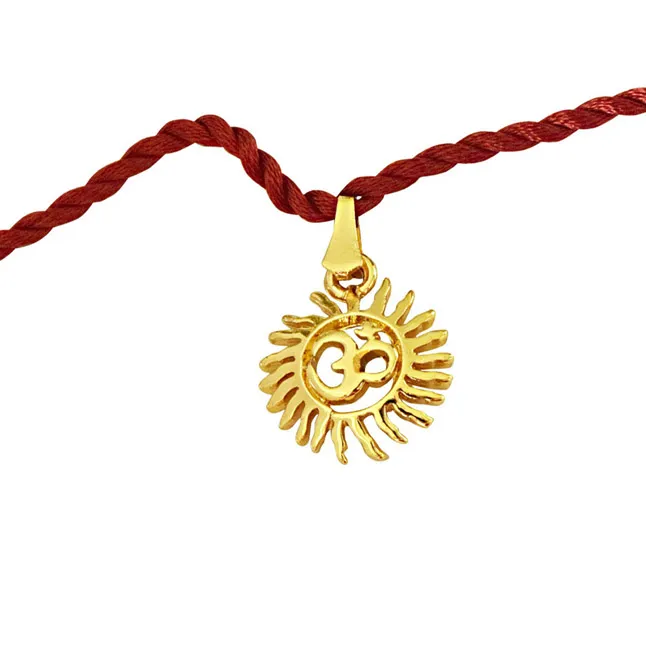 Sun Filled Rays Om & Ganesh Ganapati Gold Plated Religious Rakhi for Brothers (SNSH7+SNSH8)