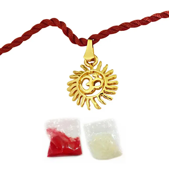 Sun Filled Rays Om Gold Plated Religious Rakhi for Brothers (SNSH7)