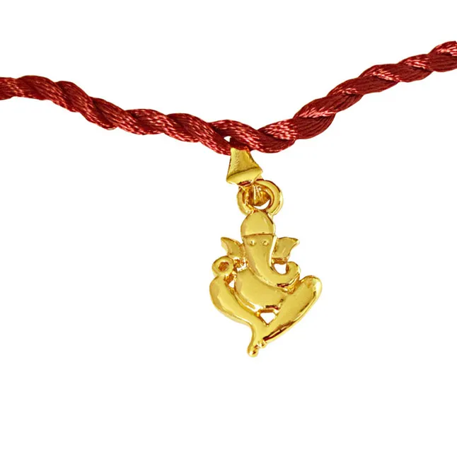 Sun Filled Rays Om & Ganesh Ganapati Gold Plated Religious Rakhi for Brothers (SNSH7+SNSH8)