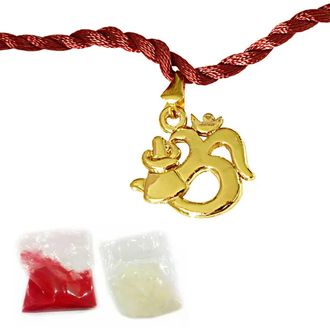 Om Trishul Gold Plated Religious Rakhi for Brothers (SNSH9)