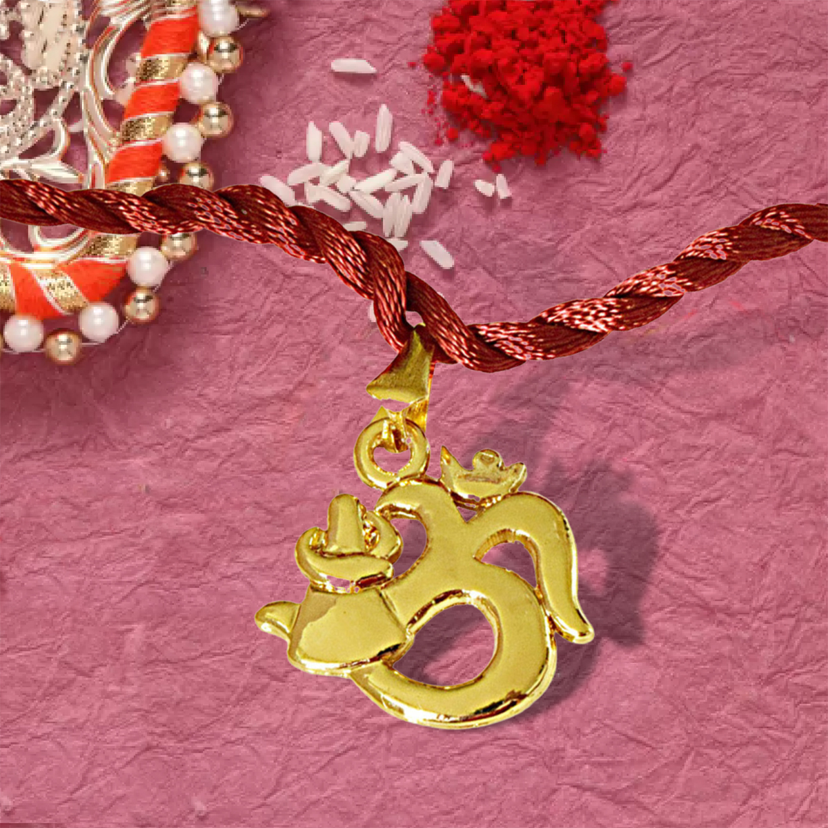 OM Trishul Gold Plated Religious Rakhi for Brothers (SNSH9+SNSH6)