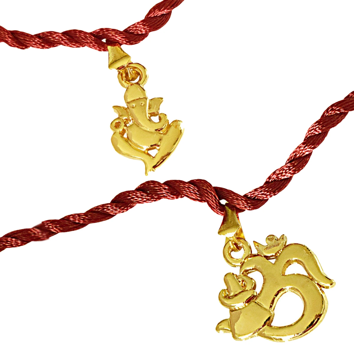 Ganesh Ganapati & Om Trishul Religious Gold Plated Rakhi for Brothers (SNSH8+SNSH9)