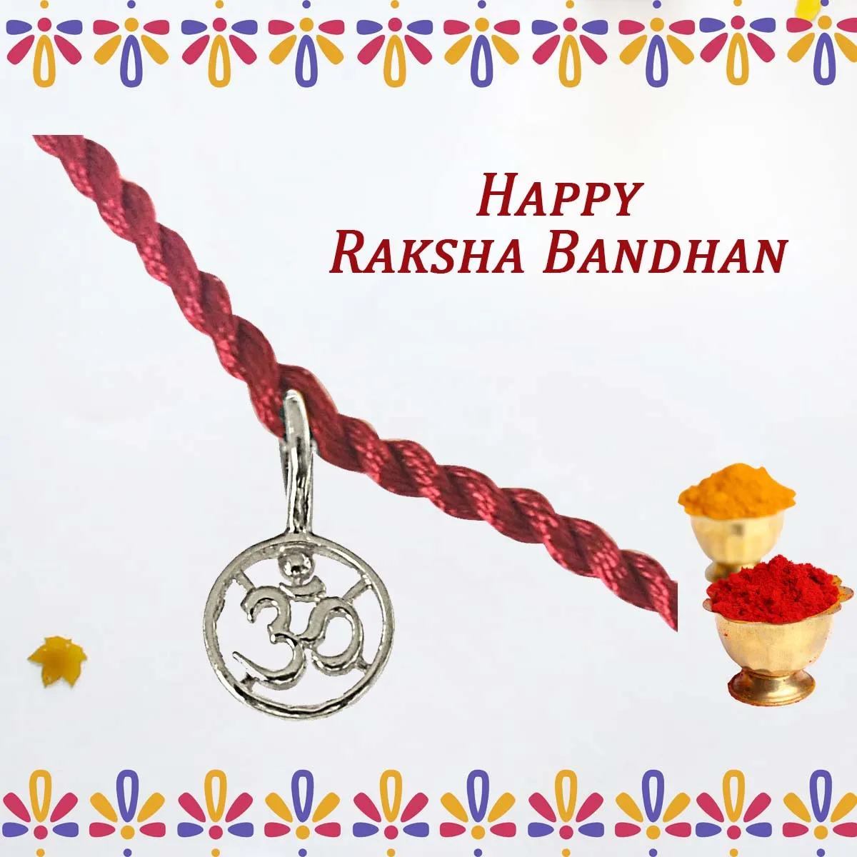 Delicate OM Shaped Sterling Silver Rakhi for Brothers SNSR11