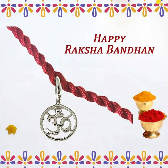 Delicate OM Shaped Sterling Silver Rakhi for Brothers (SNSR11)