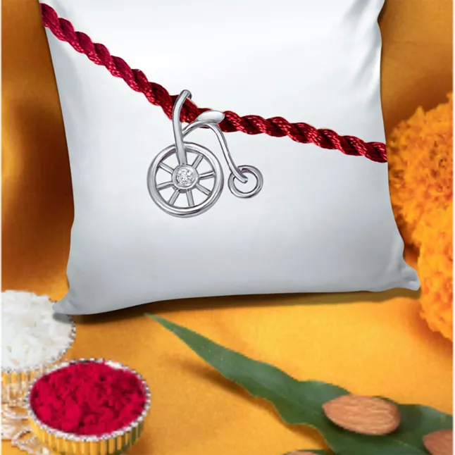 Diamond Wheel Sterling Silver Rakhi for Brothers (SNSR41)