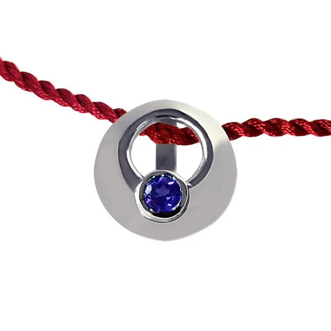 Round Shaped Amethyst Sterling Silver Rakhi for Brothers (SNSR42)