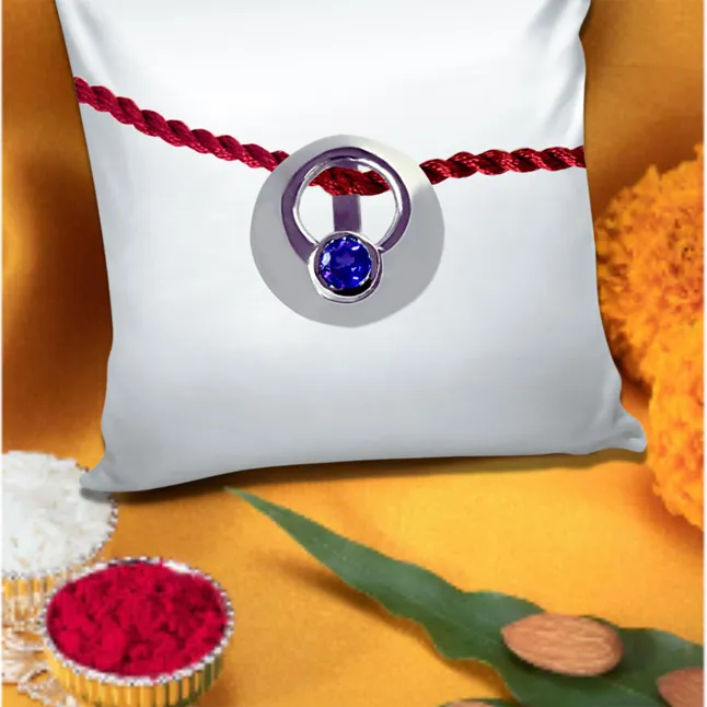 Round Shaped Amethyst Sterling Silver Rakhi for Brothers (SNSR42)