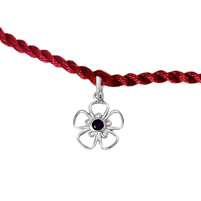 The Flower of Life Purple Amethyst Sterling Silver Rakhi for Brothers (SNSR44)