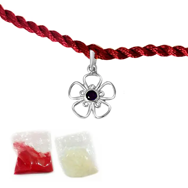 The Flower of Life Purple Amethyst Sterling Silver Rakhi for Brothers (SNSR44)