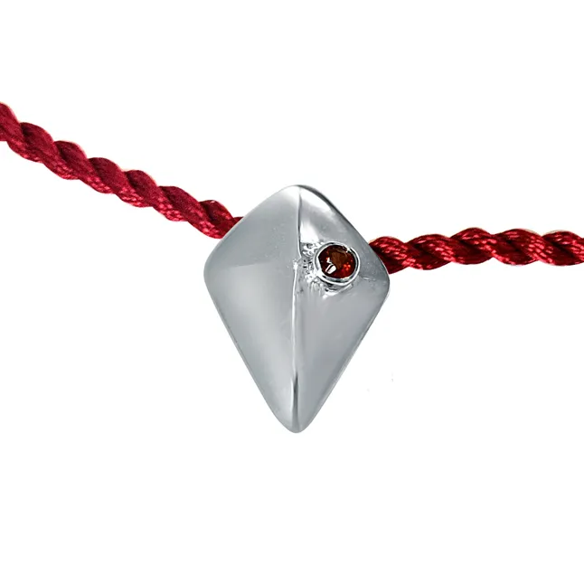 Great Adventure Red Garnet Sterling Silver Rakhi for Brothers (SNSR45)