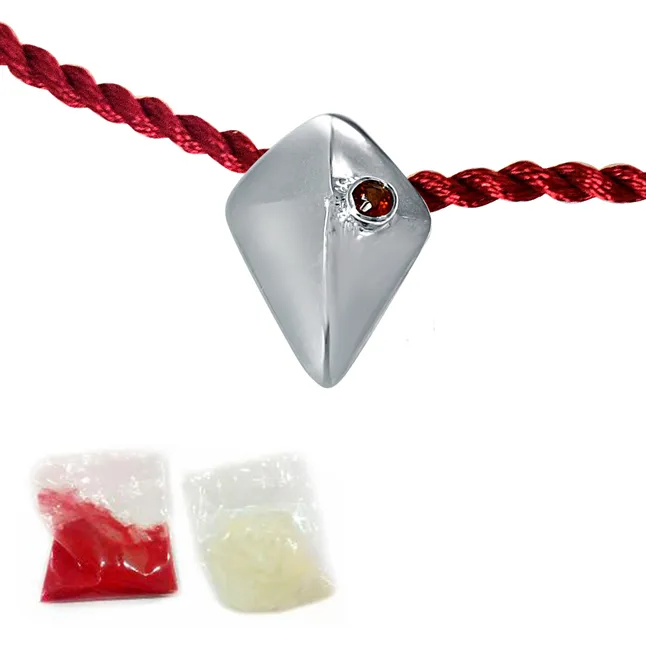 Great Adventure Red Garnet Sterling Silver Rakhi for Brothers (SNSR45)