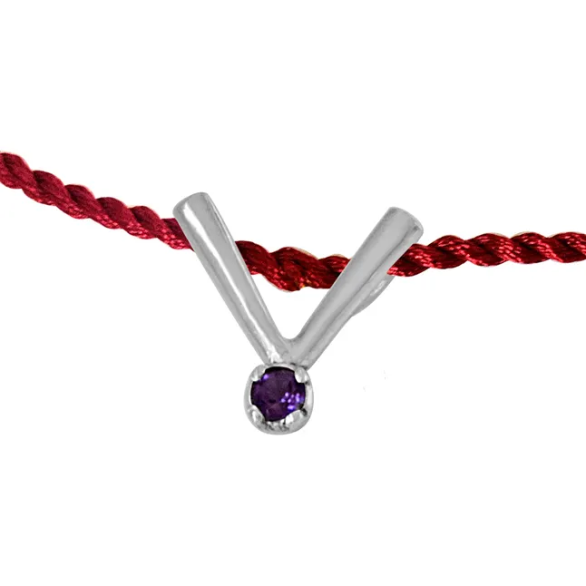 "V" Shaped Purple Amethyst Sterling Silver Rakhi for Brothers (SNSR46)