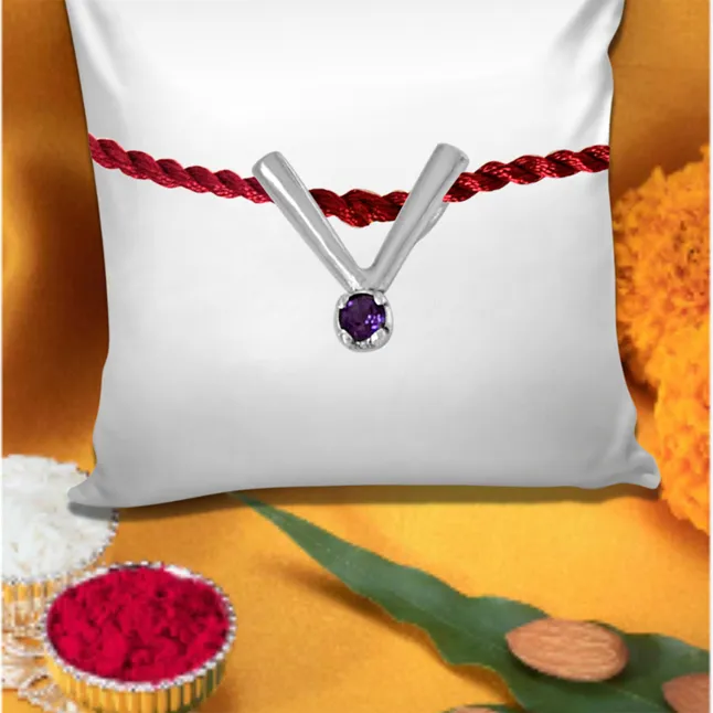 "V" Shaped Purple Amethyst Sterling Silver Rakhi for Brothers (SNSR46)