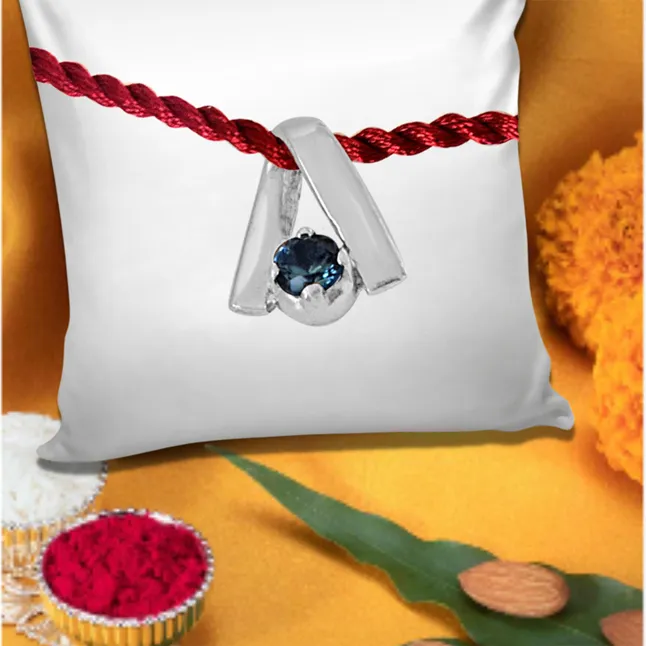 Blue Topaz Sterling Silver Rakhi for Brothers (SNSR47)