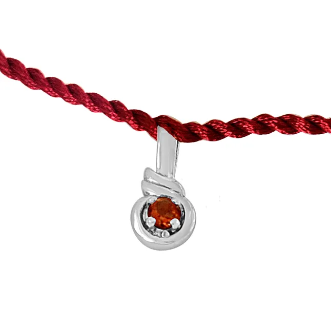 Round Shaped Yellow Topaz Sterling Silver Rakhi for Brothers SNSR48