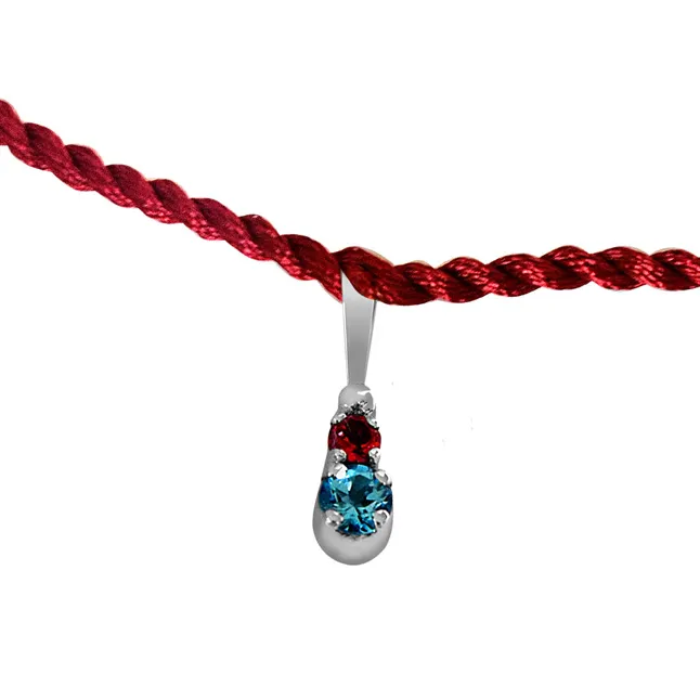 Round Blue Topaz & Pink Tourmaline Sterling Silver Rakhi for Brothers SNSR50